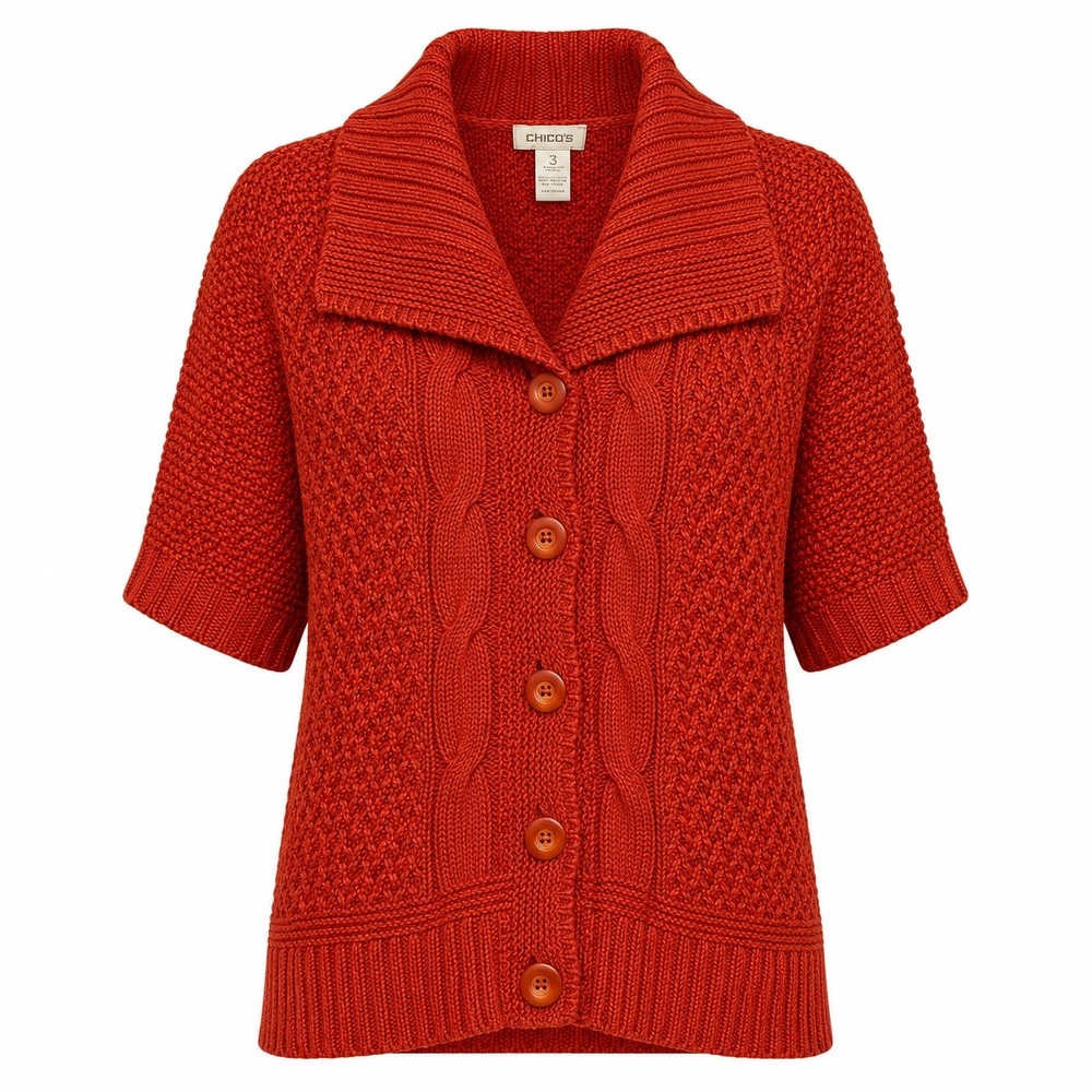 Chicos Size 3 Grandmacore Cardigan Womens XL Cabincore Coastal Grandmother Cozy